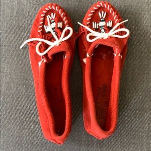 Red Minnetonka Suede Thunderbird Moccasin 7.5